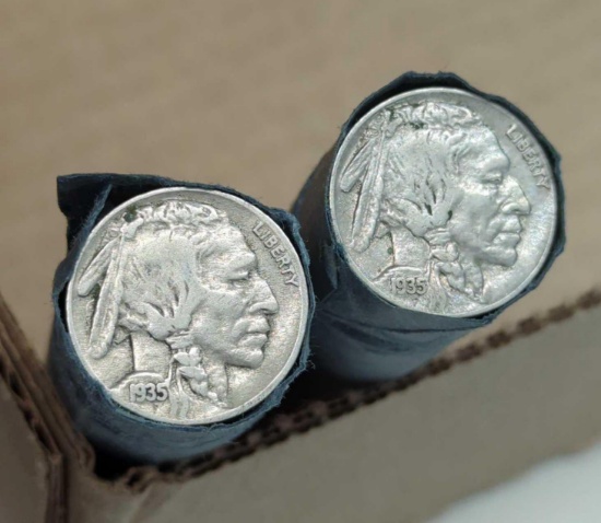 TWO ROLLS 1937 BUFFALO HEAD NICKELS - 80 TOTAL