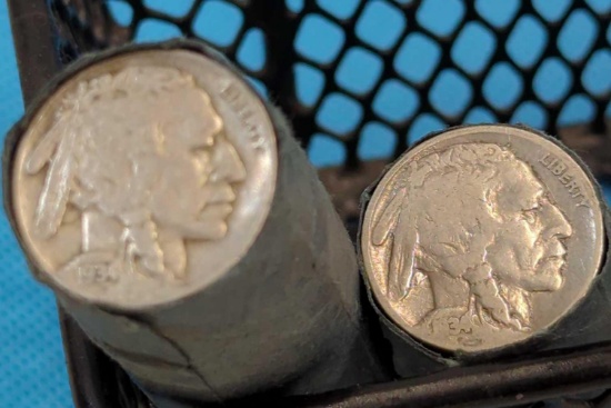 1934 BUFFALO HEAD NICKELS - 1-$2 - 1- 90 CENT ROLL- 58 TOTAL