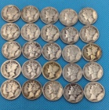 MERCURY DIMES LOT OF 25 - VARIOUS DATES - SILVER