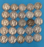 MERCURY DIMES LOT OF 25 - VARIOUS DATES - SILVER