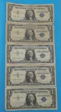 FIVE 1957A ONE DOLLAR SILVER CERTIFICATES