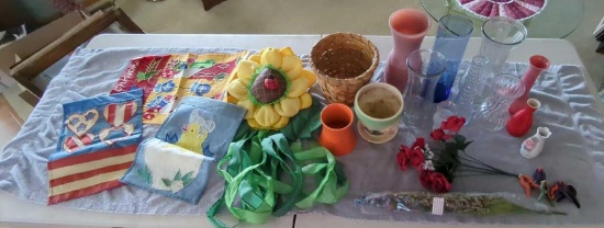 FLOWER VASES , OUTSIDE SUNFLOWER WIND SOCK, SMALL FLAGS NO POST