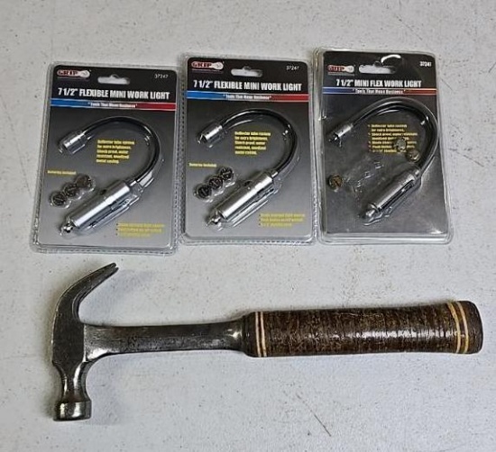 GRIP 37247 Flexible Mini Work Light, 4 1/4" Length, Metal Casing & Hammer