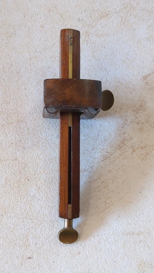 Vintage Wooden and Brass Marking Gauge, 8" Length, 6" Marking Range