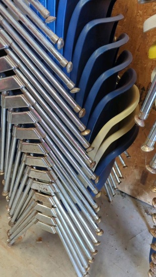 10 Stackable Plastic Molded Shell Chairs, Metal Frame