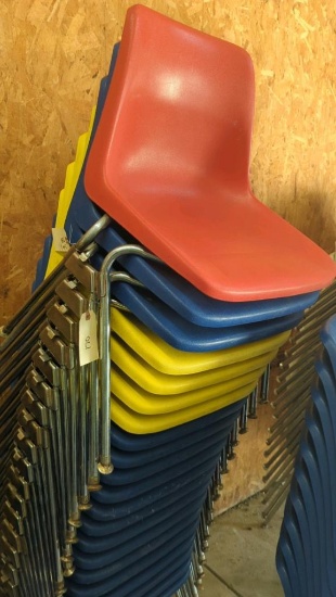 10 Stackable Plastic Molded Shell Chairs, Metal Frame