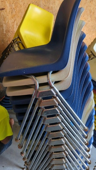 10 Stackable Plastic Molded Shell Chairs, Metal Frame
