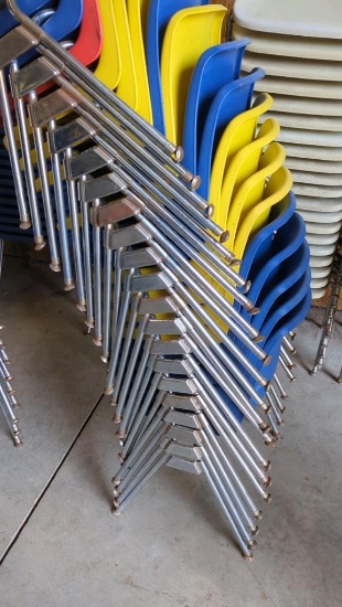 10 Stackable Plastic Molded Shell Chairs, Metal Frame