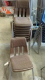 10 Brown Stackable Plastic Chairs, Metal Legs, Fabric-Padded Seats