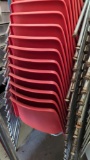 10 Red Stackable Plastic Molded Shell Chairs, Metal Frame, Red
