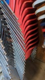 10 Stackable Molded Plastic Shell Chairs, Metal Frame, Red