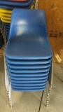 10 blue Stackable Plastic Molded Shell Chairs, Metal Frame