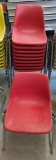 10 Red Stackable Plastic Molded Shell Chairs, Metal Frame, Red