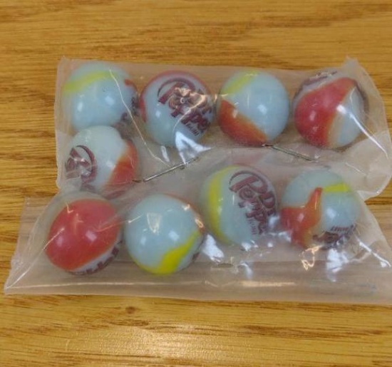Dr Pepper Collectible Marbles, 9-Piece Set, Glass, Multi-color, Promotional Design