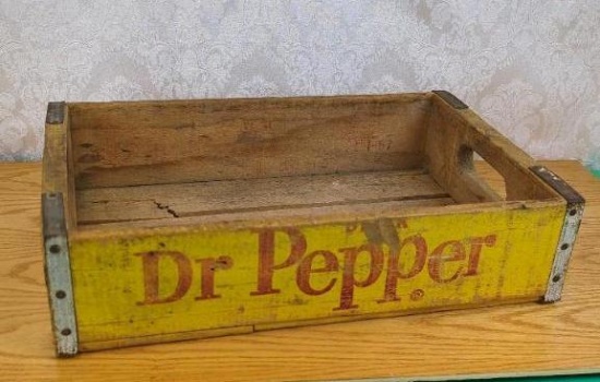 Vintage Dr Pepper Wooden Crate, Yellow with Red Text, Janesville, WI