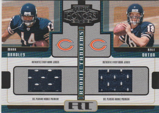 KYLE ORTON / MARK BRADLEY 2005 PLAYOFF HONORS ROOKIE TANDEMS DUAL JERSEY CARD