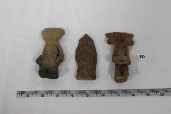 3 Pottery Figurines including Clay Idol, Clay Effigy