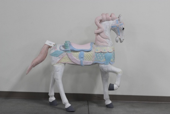 #265 FULL-SIZE VINTAGE WOOD CAROUSEL HORSE (REPAINTED, A FEW CRACKS)