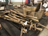 7-15 - WOOD BUCKET, TOOL BARS, HAY HOOKS, HAND TOOLS, PICKS, SHOVELS, AX, FORKS