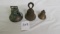 (3) small cast brass decorative bells (1 w/bullet hole)