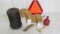 7 Vintage items: (1) roll of nylon string, (1) horse sculpture, (1) rope, (2) plastic funnels, (1) p