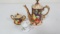 Lefton coffee pot, Lefton sugar bowl, & handpainted mustard pot