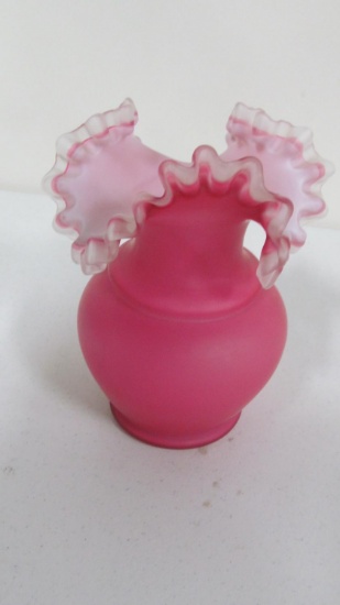 10" Fenton cranberry overlay base with ruffled top