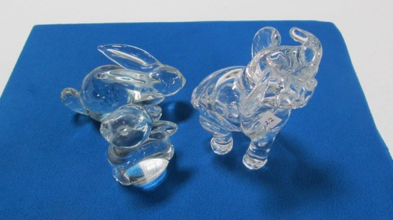 (2) glass rabbits & (1) elephant
