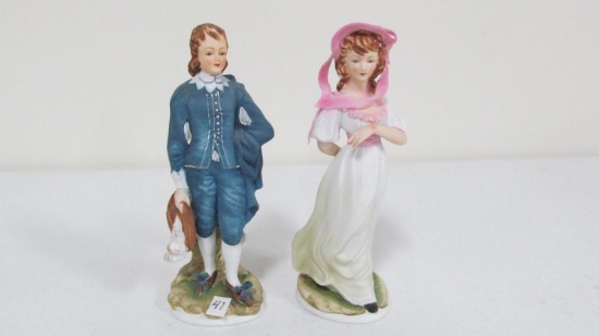 (2) 8.5" Lefton china figures:  Blue Boy & Pinkie