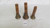 (3) cast brass bells w/homemade wood handles