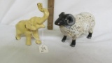 Cast iron sheep & elephant