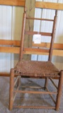 Early hickory Shaker-style chair w/shawl bar & woven splint seat