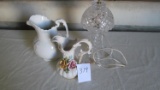 (3) Items: modern crystal lamp, large china pitcher, Capodimonte pitcher