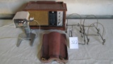(7) Items: clay roof tile, RCA radio, Swing-A-Way can opener, (4) plate racks