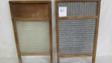 (1) National glass washboard & (1) galvanized washboard (loss of wood on feet)