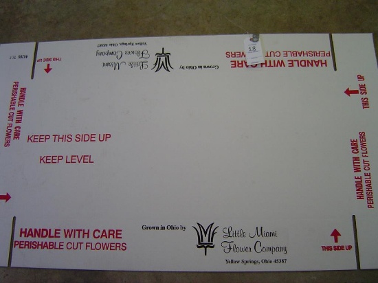(2500) LITTLE MIAMI FLOWER COMPANY MISC BOX TOPS, BOTTOMS, AND STYROFOAM INSERTS, ALL BOXES ARE BROK