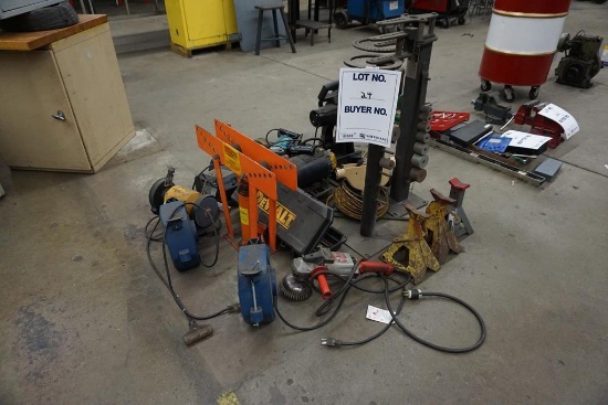 LARGE AMOUNT OF POWER TOOLS, PIPE BENDERS, DROP CORD LIGHTS, JACK STANDS, CUTOFF SAWS, GRINDERS