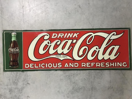 1926 COCA COLA SIGN - 35" X 11.5", SOME PAINT LOSS BUT GOOD CONDITION
