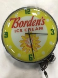 ANTIQUE BORDEN PAM ICE CREAM CLOCK WITH MODERN BATTERY MOVEMENT - MISSING R