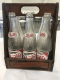 EARLY WOOD PEPSI COLA DOUBLE DOT CARRIER WITH (6) PEPSI COLA BOTTLES