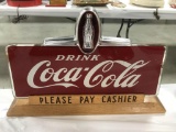 1948 COCA COLA REVERSE ON GLASS AND OAK 