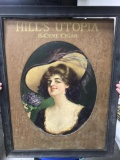 HILL'S UTOPIA SELF-FRAMED 5? CIGAR CARDBOARD SIGN BY J. S. HILL CO., CINCIN