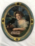 1909 COCA COLA LARGE SIZE OVAL TRAY BY BEACH CO., COSHOCTON, OH - 13.5