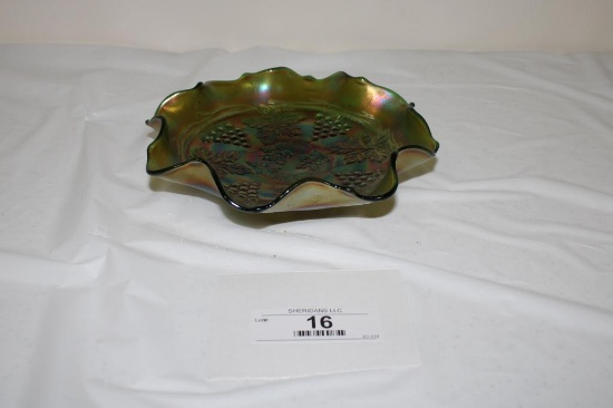 FENTON GRAPE AND CABLE PATTERN CARNIVAL GLASS DISH, 7.5"