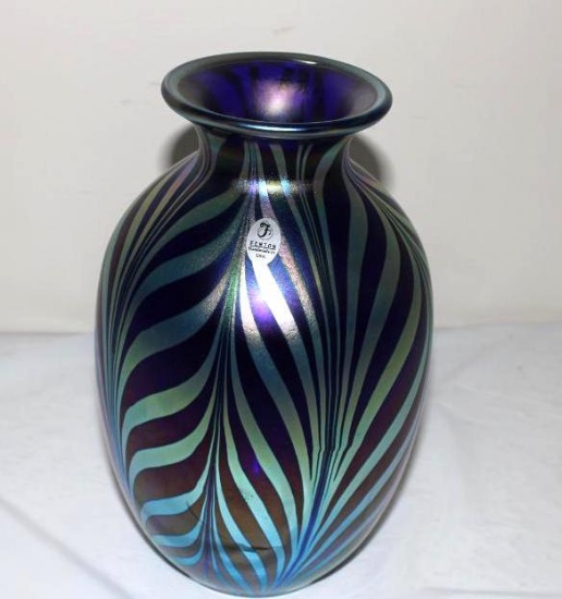 FENTON PULLED FEATHER ART GLASS VASE, DESIGNED BY DAVE FETTY, #241/1250, 9"