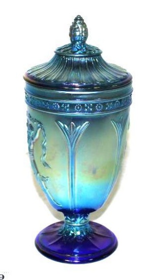 FENTON CARNIVAL GLASS CANDY JAR W/NEOCLASSICAL DESIGN, 2005, 10"