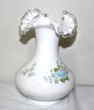FENTON FLORAL PATTERN SILVER CREST VASE, RWB, HANDPAINTED BY M. REYNOLDS, 7.