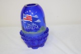 FENTON GOD BLESS AMERICA, STARS & STRIPES, 2001, HANDPAINTED BY J. DOWLER,