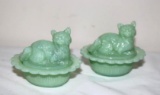 (2) SMALL FENTON JADITE CATS ON NEST