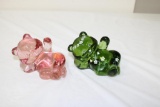 (2) FENTON BEARS: HANDPAINTED BY C. GRIFFITHS AND PINK GLASS BEAR